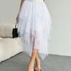 2025 Spring Women's High Waist Irregular Mesh Tulle Midi Skirt