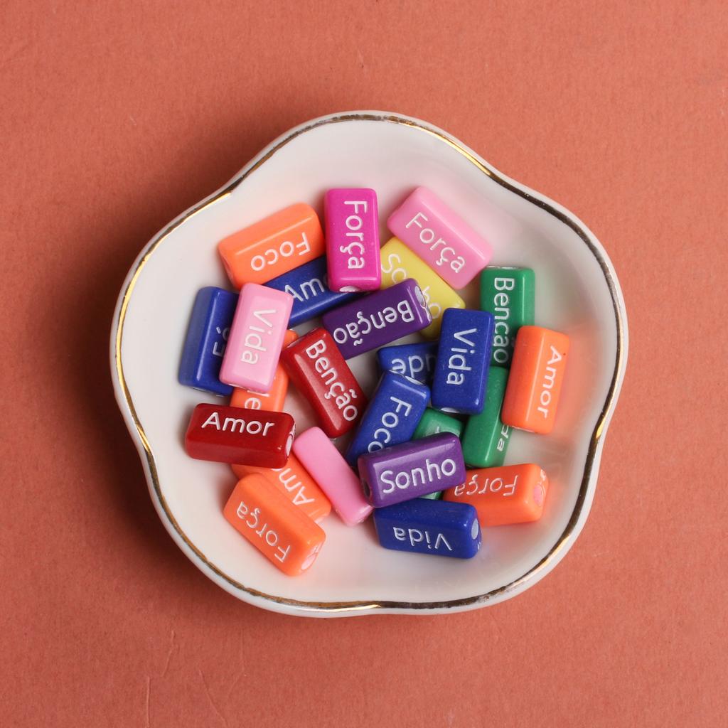 Bracelets French Words Rectangle 10PCS 14.5*7.5mm Acrylic Jewelry Making Accessories DIY Handmade Crafted Material Loose Spacer Beads Necklace