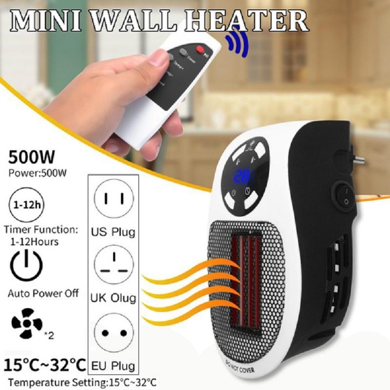 500W Winter Electric Heater Portable Heating Stove Mini Wall-Outlet Powerful Fast Heating Warm Heater Remote Control Electric Heater