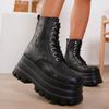 Gothic Chunky Platform Motorcycle Boots Women Autumn Winter Punk Combat Boots Woman Thick Bottom PU Leather Ankle Botas Mujer