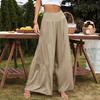 Casual High Waisted Wide Leg Pants Women Summer Fashion Cotton Linen Patchwork Loose Ladies Trousers Solid Baggy Spodnie 26196