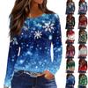 Women's Fashion Hem Slit Casual Christmas Printed Round Neck Long Sleeve Top