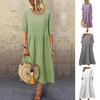 Short Sleeve Breathable Dress Round Neck Loose Mid-Length Skirt Plus Size