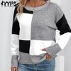 Women's Fashion Casual Fall Winter Colour Block Print Long Sleeve O-Neck Sweaters