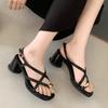 Fashion Sandals Designer New 2025 Dress Women Metal Decoration Ladies Narrow Band Buckle Thick Heels Female Shoes Outside Party Clip Toe