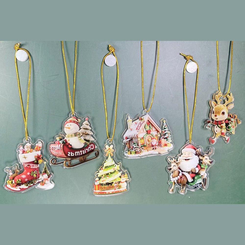 6Pcs Santa Acrylic Cartoon Pendant Snowman Christmas Tree Hanging Ornament  Home