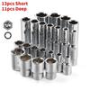13pcs Short/11pcs Deep Hi-Spec 11pc 1/4 Socket Set Adapter Short Long Sockets 4-14mm Deep Socket Tool Heads Torque Spanner Ratchet Socket Wrench