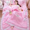 1/3Pc Korean Princess Ruffles Flowers Embroidery Summer Quilt Bedspread On The Bed Quilt Air-conditioning Blanket Bedding Set