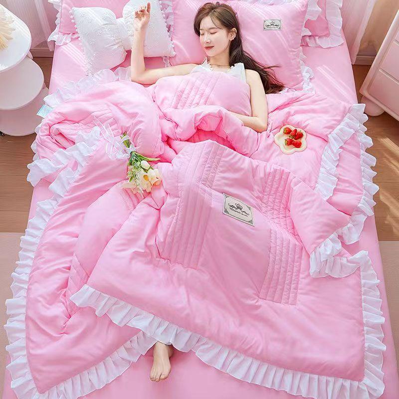 1/3Pc Korean Princess Ruffles Flowers Embroidery Summer Quilt Bedspread On The Bed Quilt Air-conditioning Blanket Bedding Set