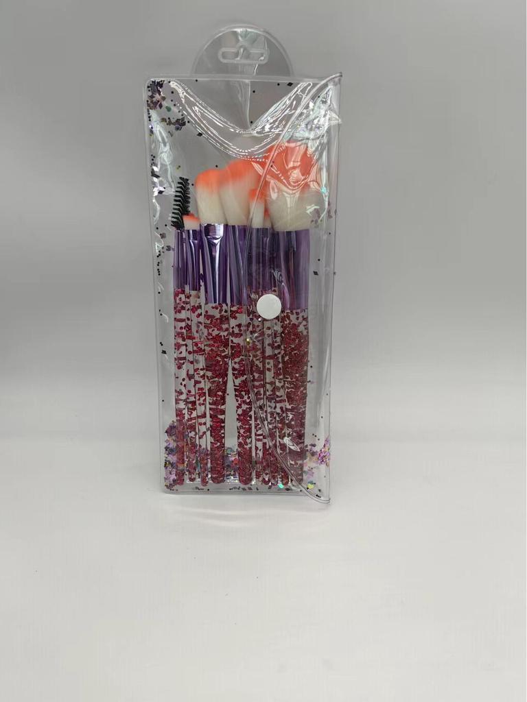 Crystal Handle 10-Piece Makeup Brush Set with Glitter, Fiber Hair for Face & Eye