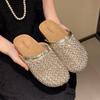 Модные женские полусабо со стразами 2025, плетеные из сетки, с закрытым носком, для улицы, пляжная обувь