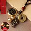 Pixiu Cinnabar Brass Keychain with Zodiac and Five Emperors Coins Pendant