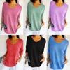 JPNTKY Women's Fashion Casual Solid Color Print Autumn Winter Long Sleeve V-Neck Loose Sweaters