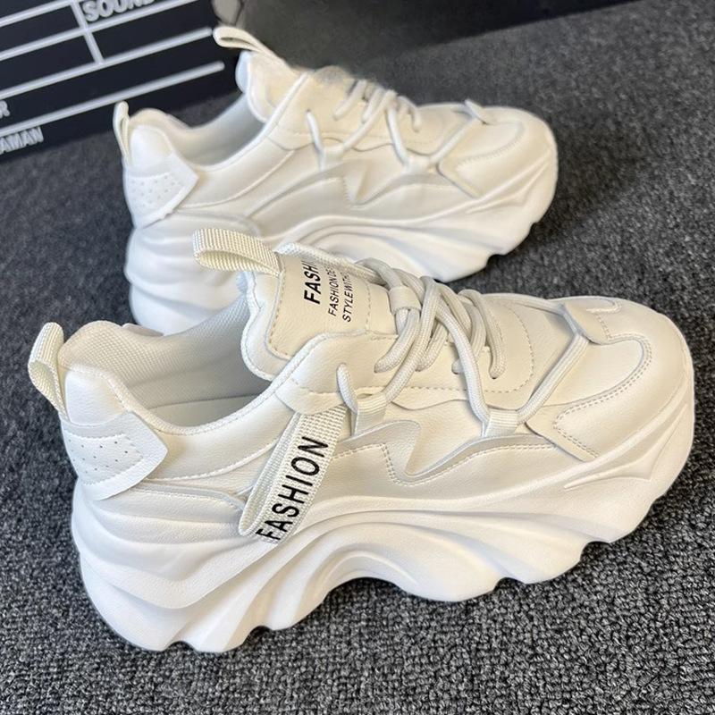 Authentic Leather Clunky Sneakers Thick Bottom Height Increasing Women Shoes Spring New All-Matching and Lightweight Casual Shoes Women's Sneaker Tide
