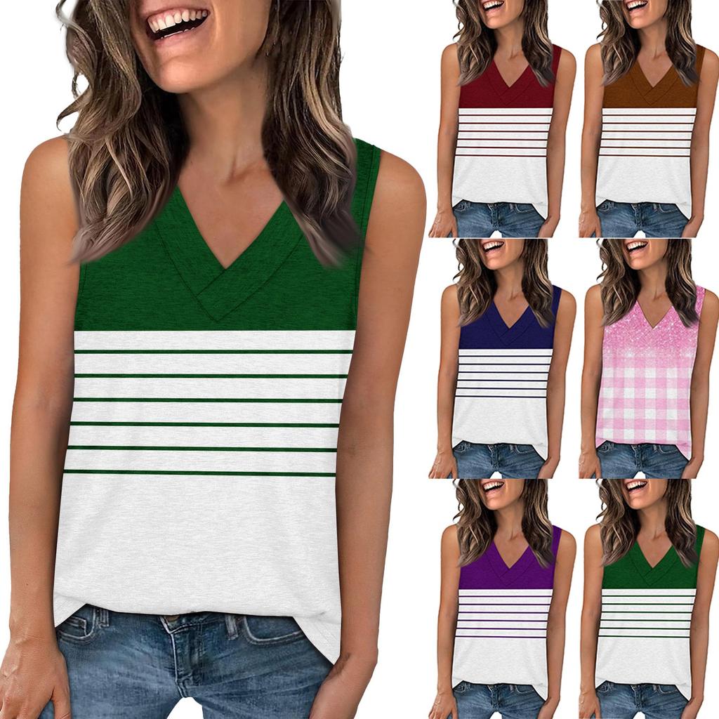 Tank Top Women Casual Printed Soft Summer V Neck Sleeveless Tops