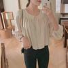 Korean Chic Lace Round Neck Lantern Sleeve Women's Shirt - Spring/Summer 2025