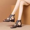 Black PU Leather Low-Heeled Women Sandals Summer Peep Toe Hollow Comfor Designer Shoes Retro Non-Slip Casual Roman Office Shoes