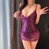 Purple Pure Desire Suspender Nightdress Hollow Lace Transparent Bed Sexy Pajamas Flirting