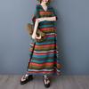 2025 Plus Size Summer Women Long Dress Oversized Short Sleeve Loose Casual Basic Stripe Vintage Dress
