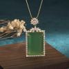 Aieryuan Chinese Ethnic Jade Pendant Necklace - Natural Green Chalcedony Peaceful Square for Men and Women