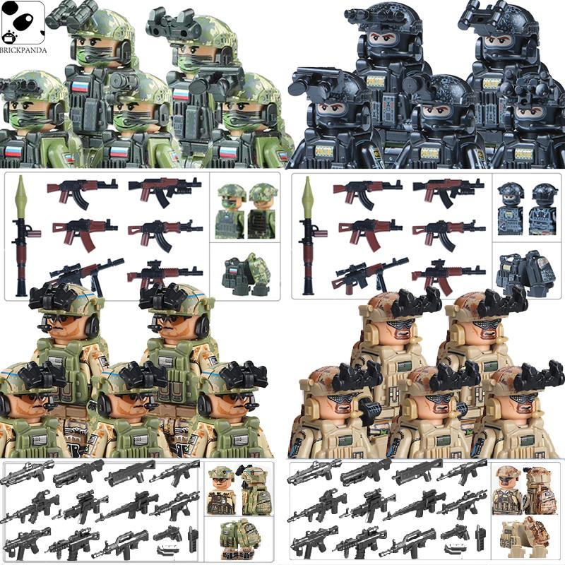 Modern Military SWAT Building Blocks Russian Soldiers Figures US Camouflage Armors Equipment Bricks Toys Compatible Boys
