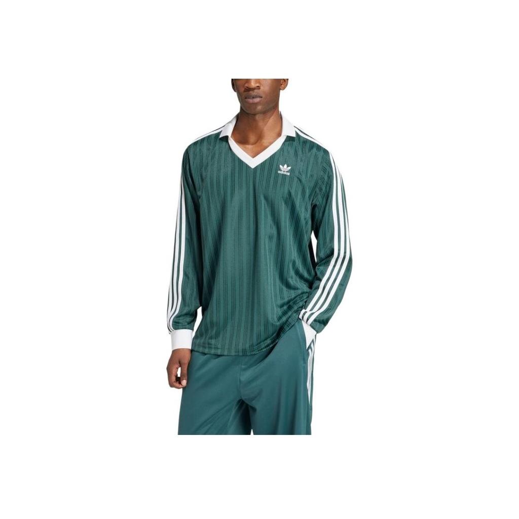 Adidas Originals Adicolor Pique Striped Pullover Football Long Sleeve T-Shirt Men Tops Mineral-Green IZ2446