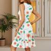 Women's Summer Dress V Neck Sleeveless Casual Floral Print Hem Pleated Dress