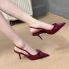 Red Patent Leather Pointed Bow Sandals Women's Spring and Autumn New Light Mouth Thin Heel One-word High Heels Women