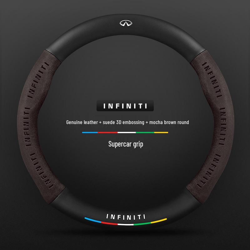Чехол на руль для специального автомобиля Infiniti - Натуральная кожа, Замша, Углеволокно, Универсальный, Дышащий, Всесезонный