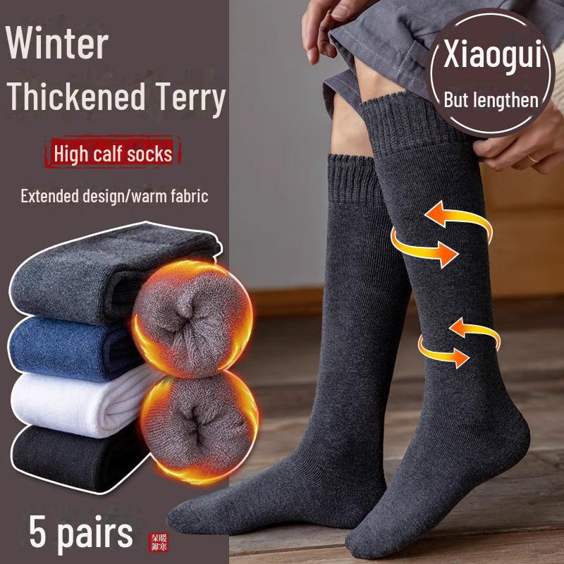 Men's Thick Velvet Winter Calf Socks - Cotton, Towel, Long Tube