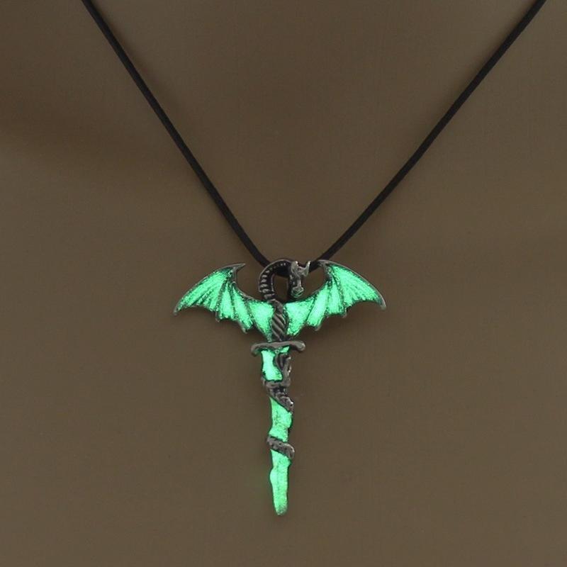 European and American Halloween Creative Male Rock Fashion Dragon Sword Winding Necklace Luminous Pendant Necklace Ornaments