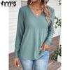 Women's Fashion Casual Fall Winter Solid Color Print Long Sleeve V-Neck Pullovers & Long Sleeves