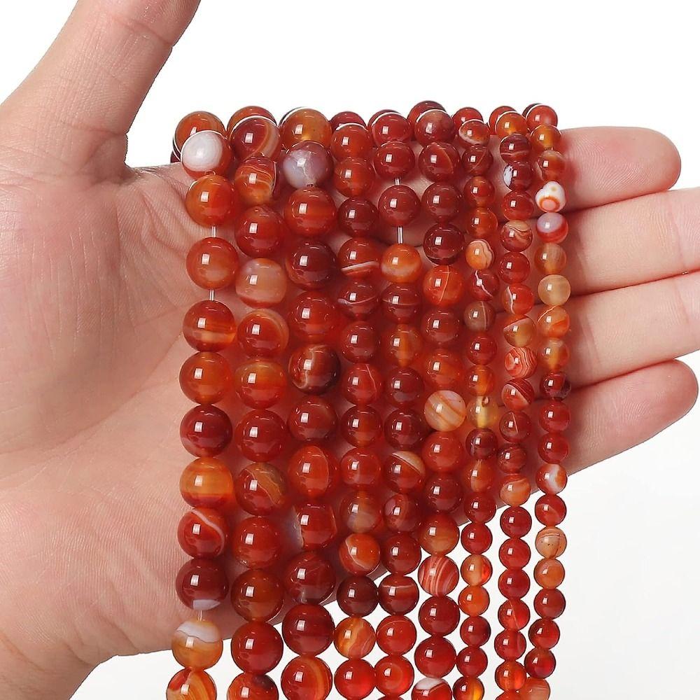 Round Natural Stone Beads Red Spacer Beads DIY Jewelry Making Round Agate Striped Beads  Necklace