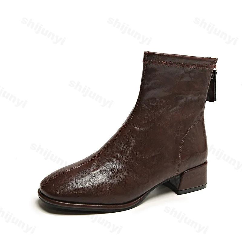 Women Short Boots 2024 Winter New PU Leather Thick Sole British Style Comfort Fashion Ankle Boots Street Walking Casual Shoes