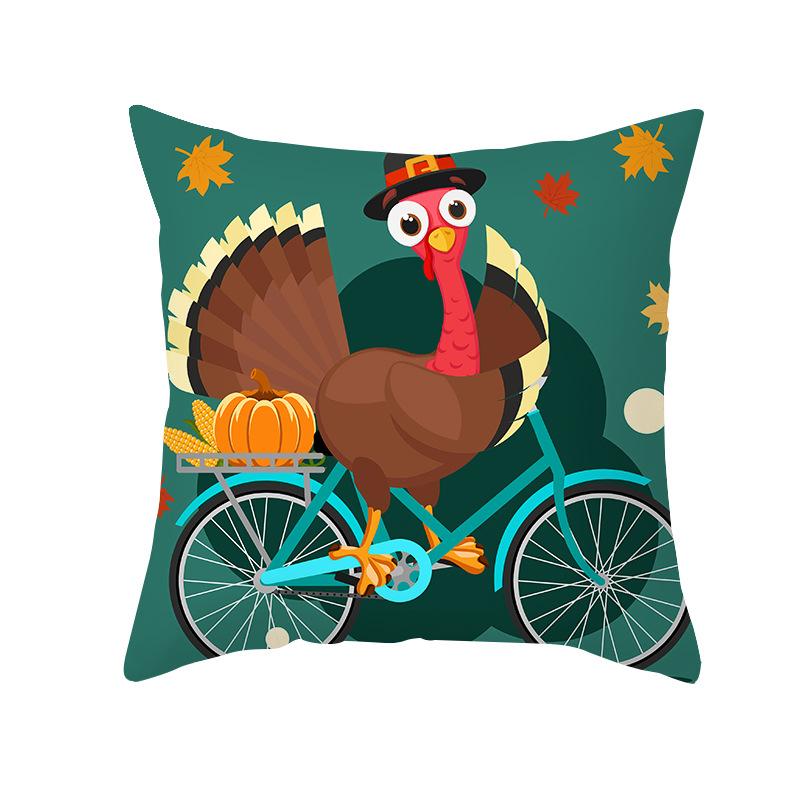 Thanksgiving Pillowcase Wish New Product Cartoon Pumpkin Turkey Peach Skin Printed Pillowcase Sofa Cushion