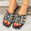 2024 Hot Sale Ladies Shoes Plus Size Women's Slippers Fashion String Bead Daily Slippers Women New Rivet Peep Toe Flat Slippers