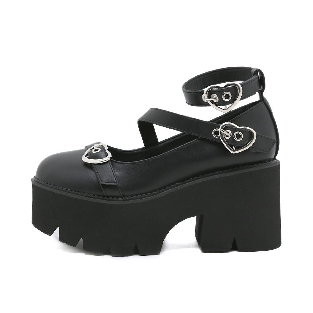 Gdgydh Женские туфли Мэри Джейн на платформе на массивном каблуке с весенней крестообразной повязкой Kawaii Cospaly с пряжкой в ​​форме сердца
