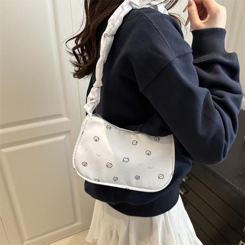 Japanese Sweet Foreign Niche Design Handbag Simple Shoulder Underarm Bag New Printed Pleated Crescent Bag