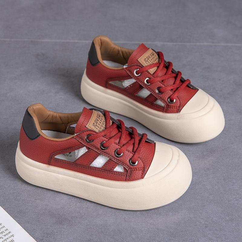 Summer New Muffin Sole Little White Shoes Student Big Head Casual Shoes Round Head Hollow Hole Shoes Women's T