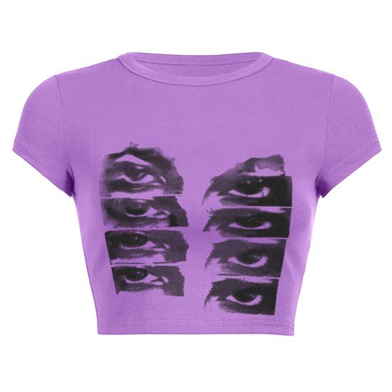 Vintage Short-sleeved T-shirt Female Y2k Aesthetic Graphic Eye Print Crop Top Streetwear Harajuku O-neck Gothic Tee Slim