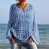 Loose Casual, Versatile Hollowed Out Long-sleeved, Large Size Women's Knit Sweater, Sun Shirt