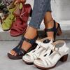 Women's Solid Color Fashion Sandals, Summer T-strap High Heels, Casual Single Strap Non-slip Thick Heel Shoes