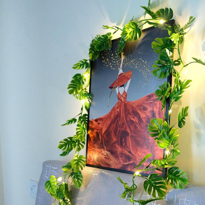 Monstera Leaves Artificial Vine String Lights Fairy Lamp For Bedroom Living Room Party Decoration