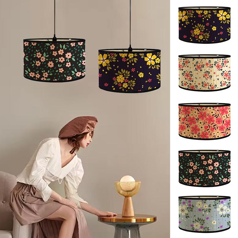 1PC Bohemian Table Lamp Shade Handmade Floral Print Lampshade Ethnic Style Ceiling Light Fixture 30x30x20cm