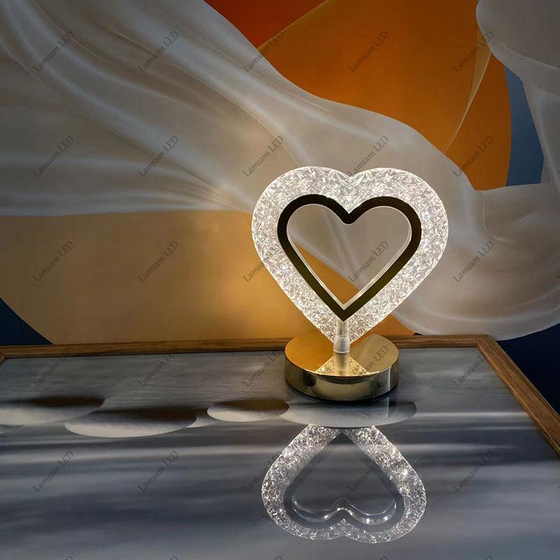 Heart-shaped Acrylic Table Lamp Ambient Desk Light Tricolored USB Rechargeable LED Color-changing Night Light for Home Decor