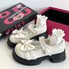 Fashion Cute Bow Round Head Leather Mary Jane Shoes Versatile Thick Bottom JK Uniform Lolita Shoes for Women Casual Thicke Heel Loafers