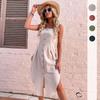 Summer Solid Color Slim Suspender Dress - Irregular Cotton Linen Skirt for European & American Styles