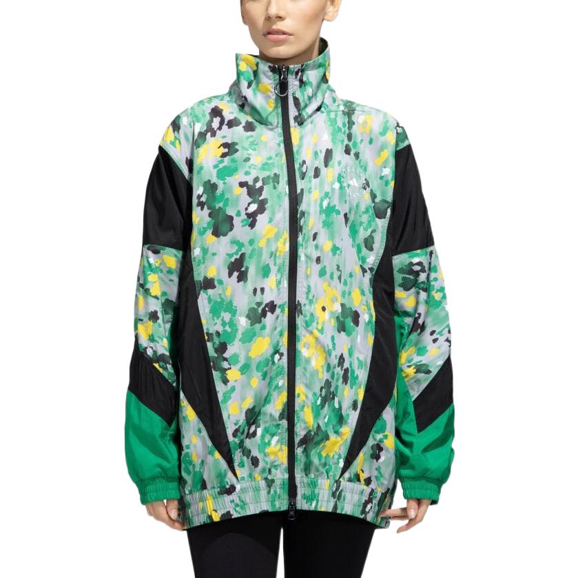Adidas Floral Print Zip-Up Casual Jacket Women Outerwear Green HG1934