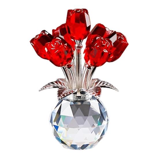 Yousheng Faux Crystal Rose Flower Ornament Handmade Bouquet Figurine Mini Flower Vase Decoration Wife Girlfriend Women Wedding Anniversary Birthday