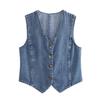 Women Fashion Front Button Denim Waistcoat Vintage V Neck Sleeveless Female Outerwear Chic Vest Tops